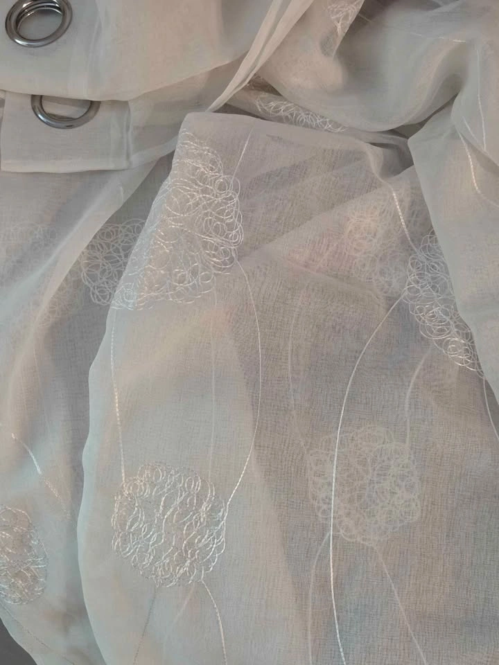 2 panels white embroidery sheer curtains - photo 3