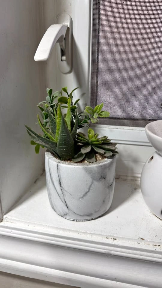 Faux Succulent Plants in Marble Pot