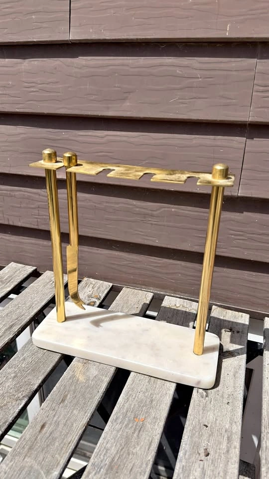 Brass Fireplace Tool Set with Marble Base