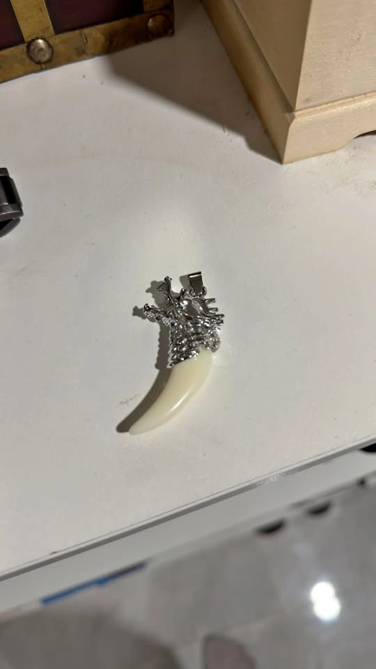 Fang Tooth Pendant with Silver Dragon Cap