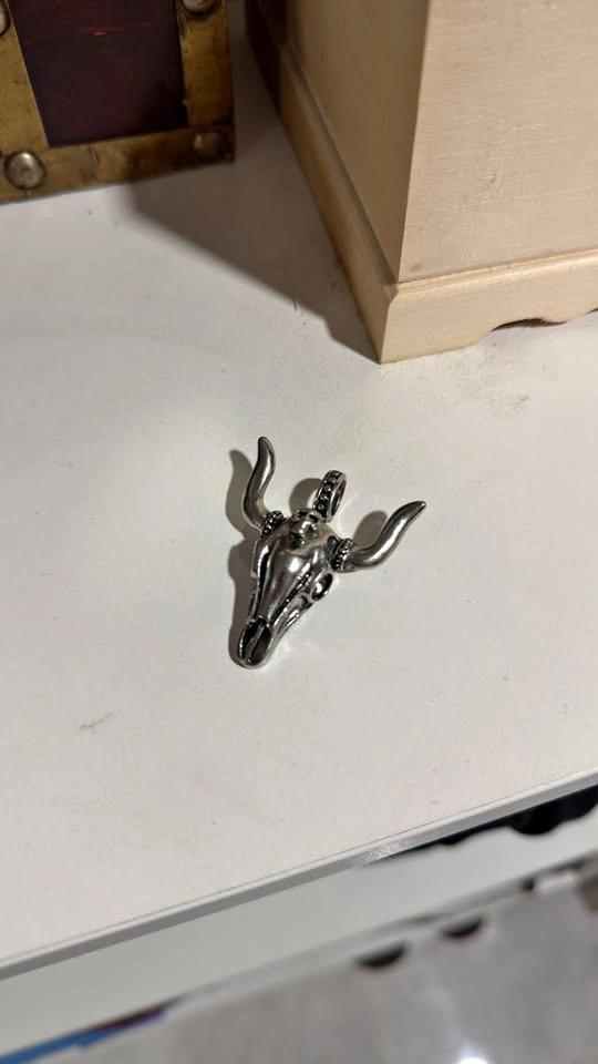 Silver Bull Skull Pendant Necklace