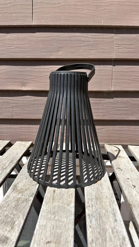Black Slatted Solar Outdoor Lantern, 16 Inch