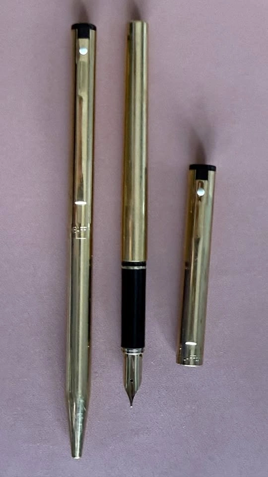 SHEAFFER TARGA GOLD FOUNTAIN PEN gold electroplated NIB & BALLPO