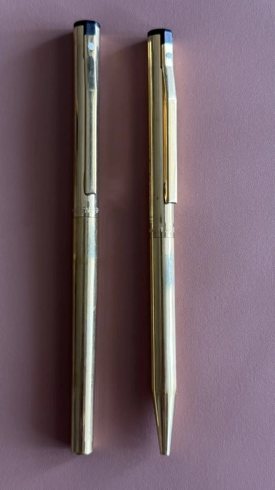 SHEAFFER TARGA GOLD FOUNTAIN PEN gold electroplated NIB & BALLPO - photo 3