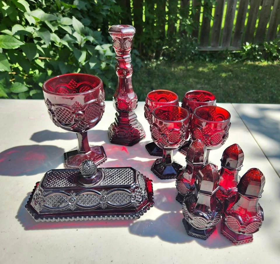 Avon Cape Cod Ruby Red Dish Set, 11 pieces