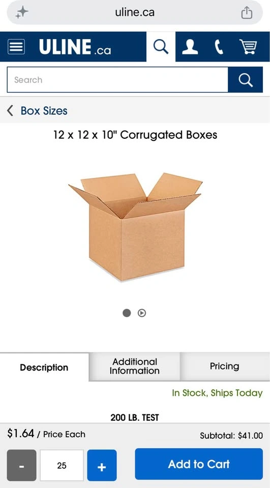 Uline S-4126 Corrugated Boxes 12 x 12 x 10" (69 available) - photo 2