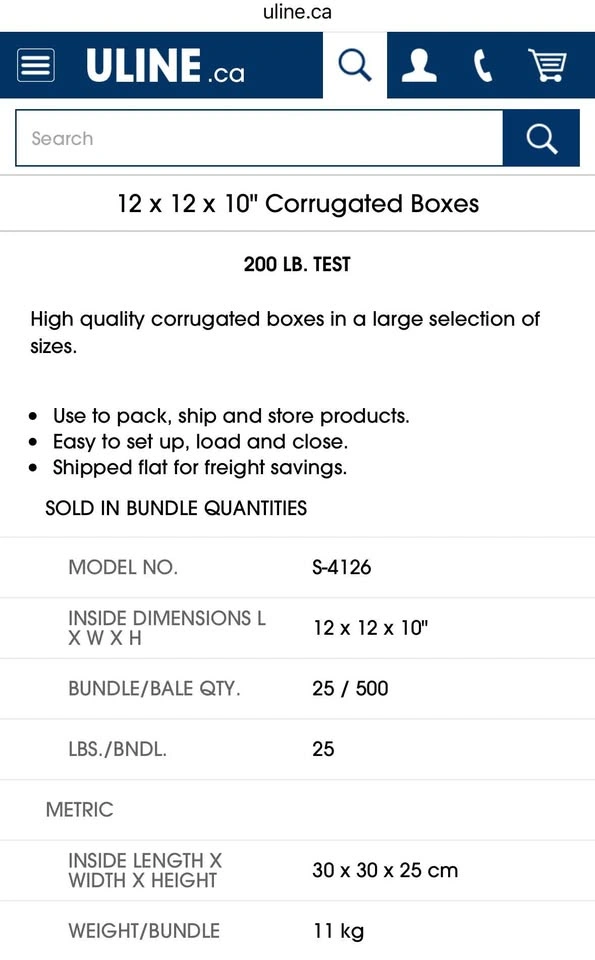 Uline S-4126 Corrugated Boxes 12 x 12 x 10" (69 available) - photo 3