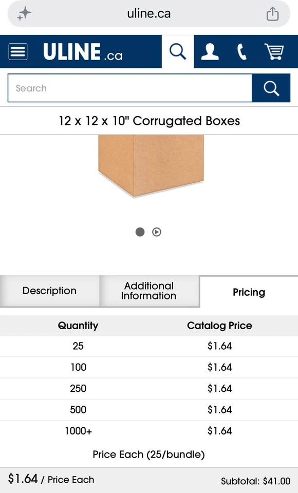 Uline S-4126 Corrugated Boxes 12 x 12 x 10" (69 available) - photo 4