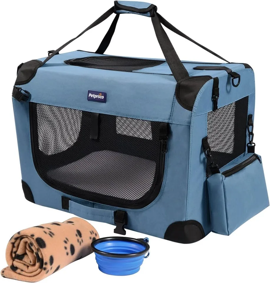 Collapsible Travel Dog & Cat Crate w/ Blanket + Bowl, 24" thumbnail