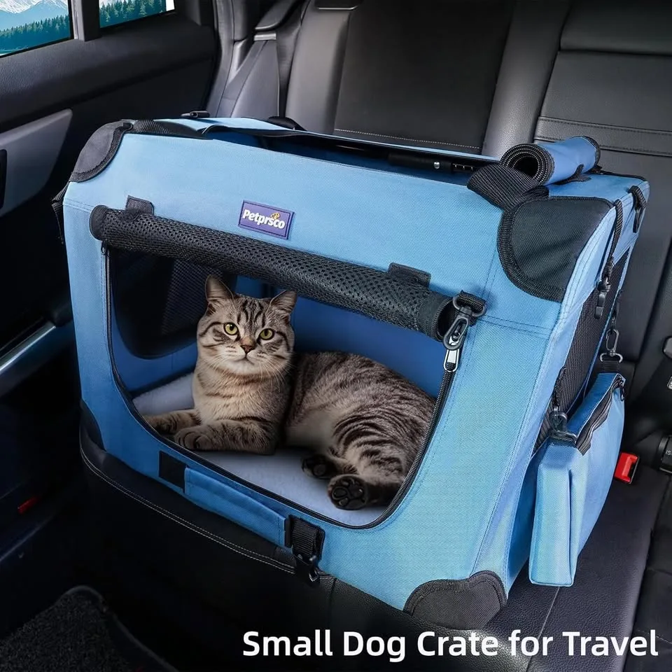 Collapsible Travel Dog & Cat Crate w/ Blanket + Bowl, 24" image indicator(2)
