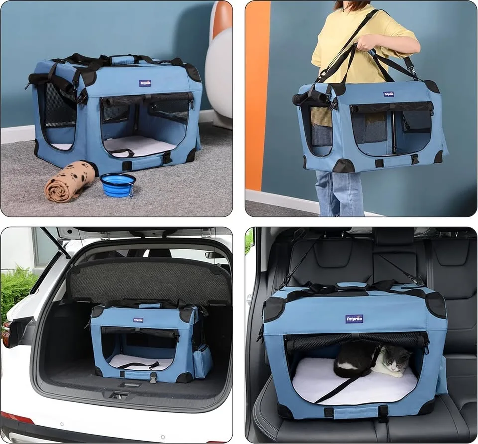 Collapsible Travel Dog & Cat Crate w/ Blanket + Bowl, 24" image indicator(4)