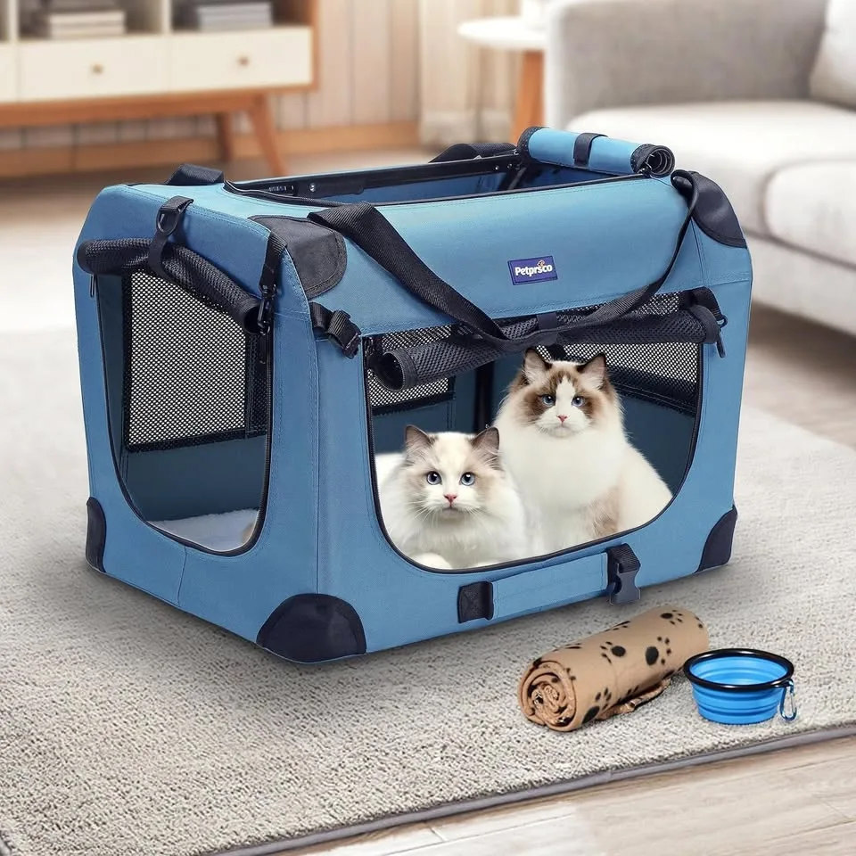 Collapsible Travel Dog & Cat Crate w/ Blanket + Bowl, 24" image indicator(8)