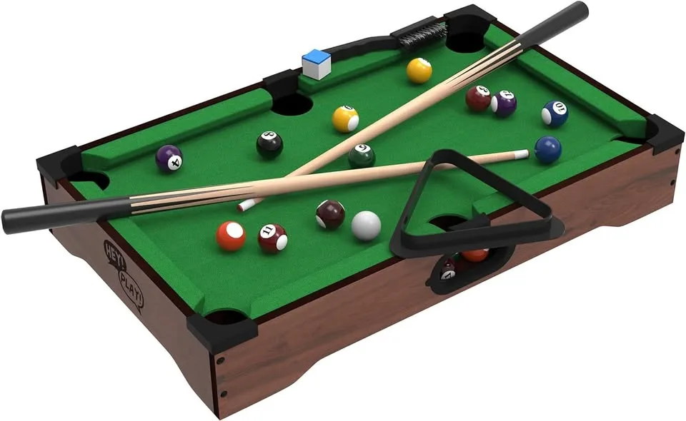 20" Mini Tabletop Pool Game with Cues, Balls thumbnail