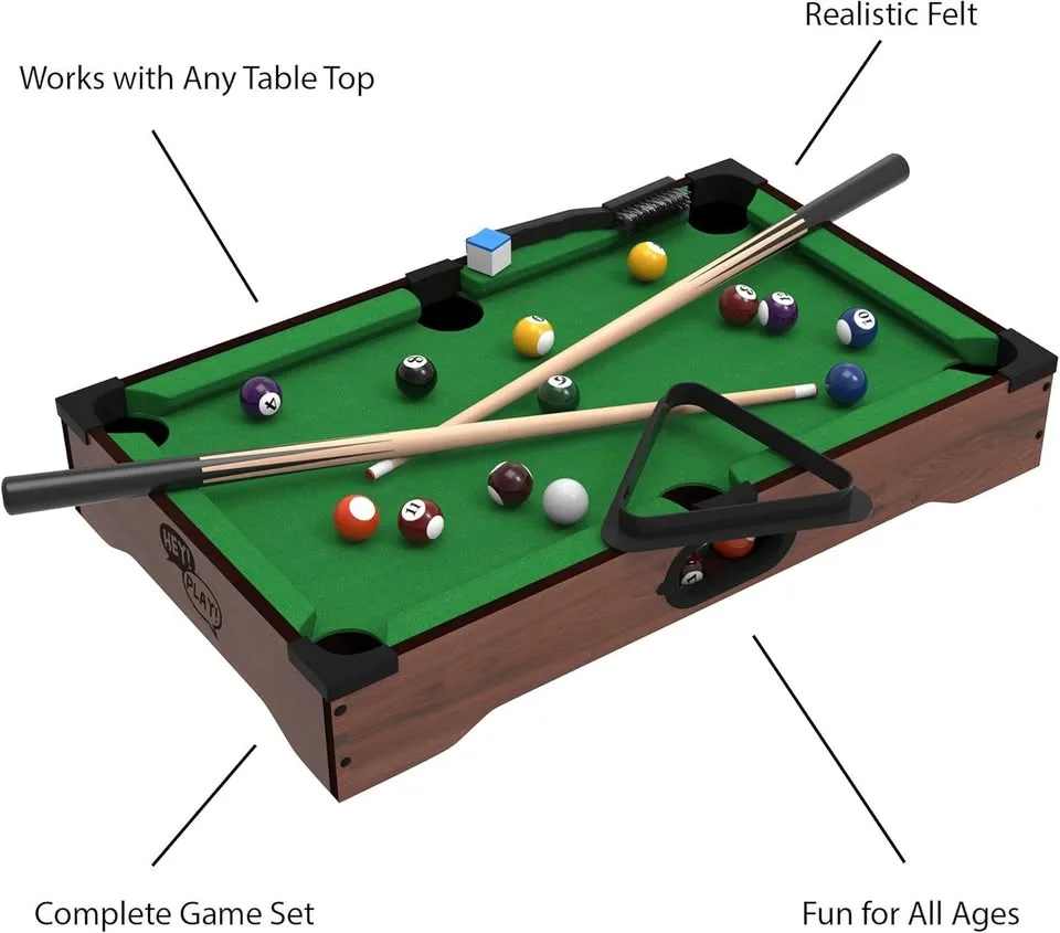 20" Mini Tabletop Pool Game with Cues, Balls image indicator(3)