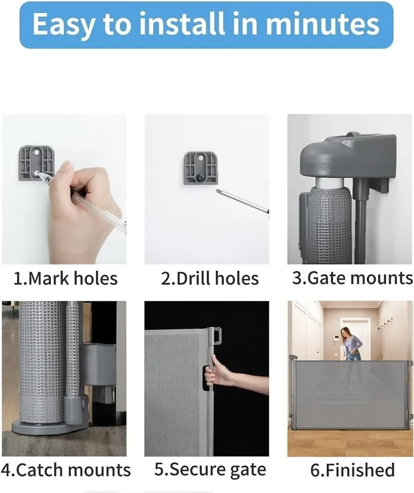 Gray Retractable Baby & Pet Safety Gate image indicator(2)