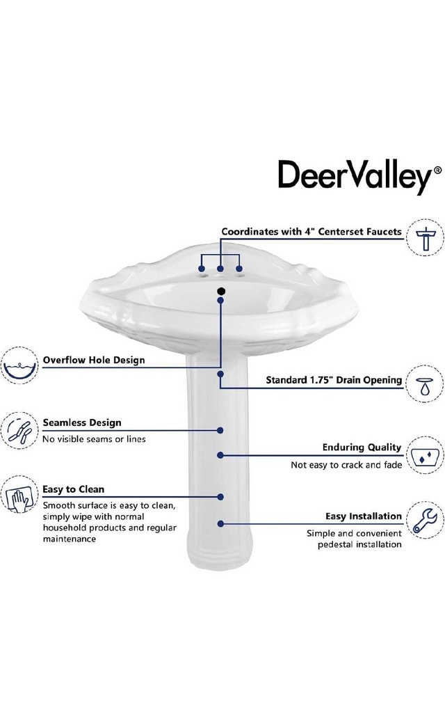 DEERVALLEY 20.5" PEDESTAL CORNER BATHROOM SINK - photo 3