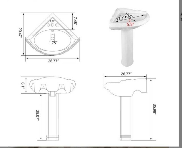 DEERVALLEY 20.5" PEDESTAL CORNER BATHROOM SINK - photo 5