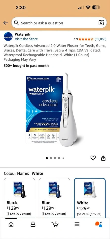 Waterpik Cordless Advanced 2.0 Water Flosser