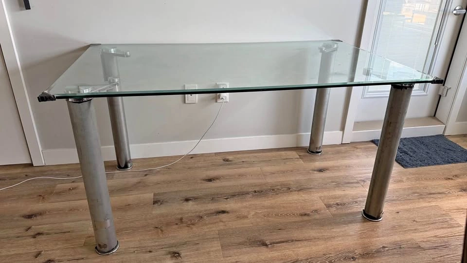 Glass Top Dining Table with Metal Legs