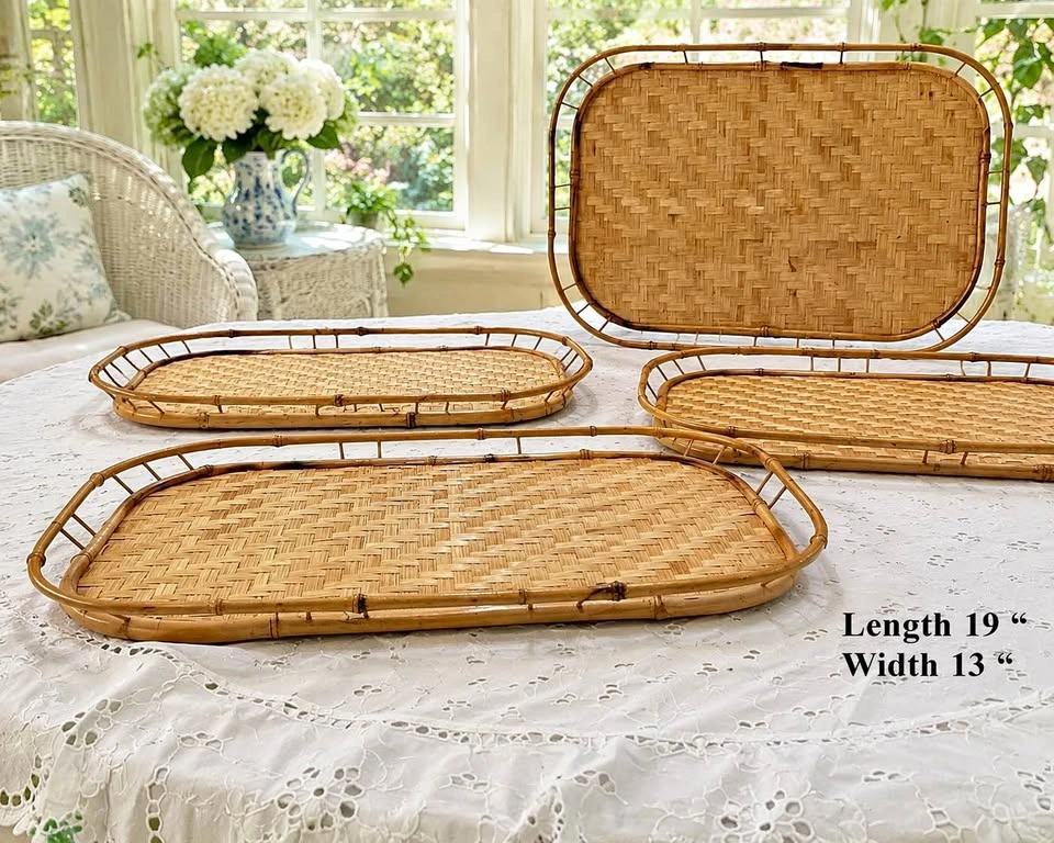 Tray Woven Rattan MCM Vintage Woven Serving Tray Gallery Rim