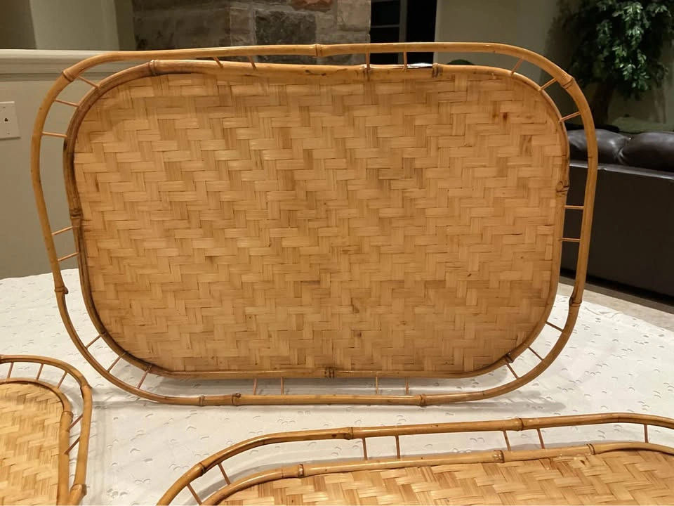 Tray Woven Rattan MCM Vintage Woven Serving Tray Gallery Rim - photo 3