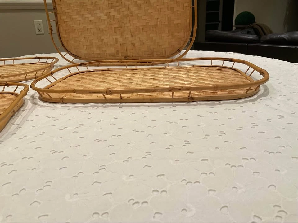 Tray Woven Rattan MCM Vintage Woven Serving Tray Gallery Rim - photo 4