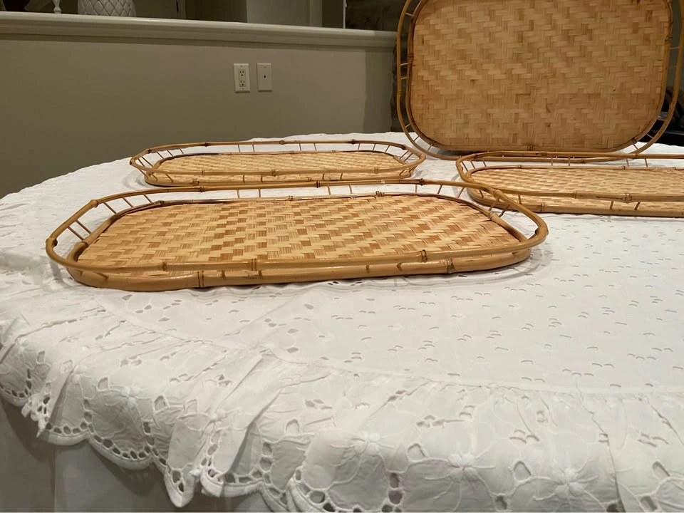 Tray Woven Rattan MCM Vintage Woven Serving Tray Gallery Rim - photo 5