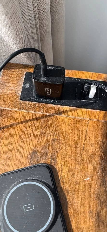 Wood and Metal Nightstand with Outlets and 2 Fabric Drawers - photo 2