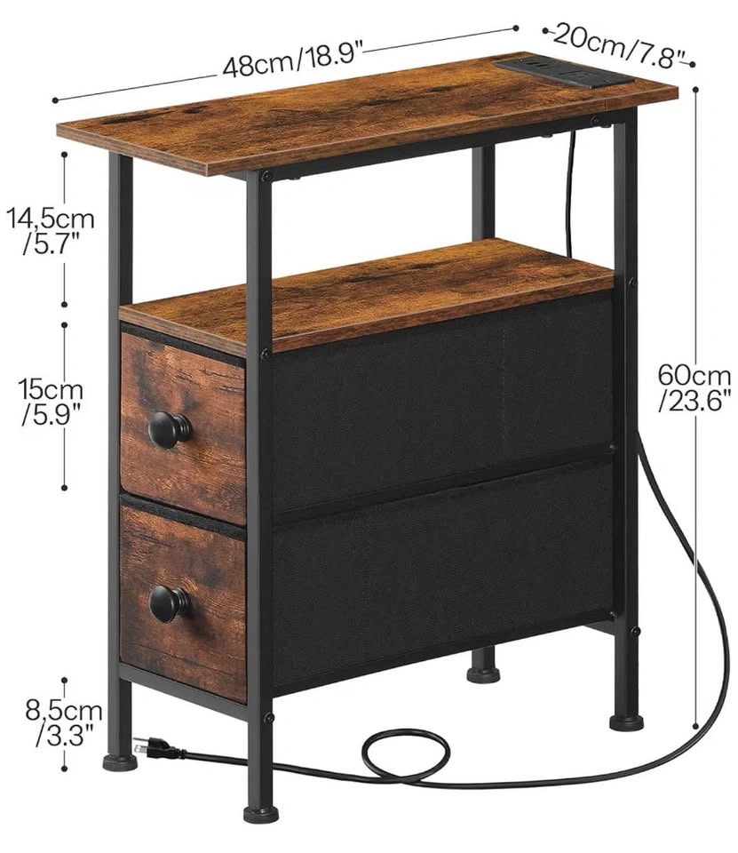Wood and Metal Nightstand with Outlets and 2 Fabric Drawers - photo 3