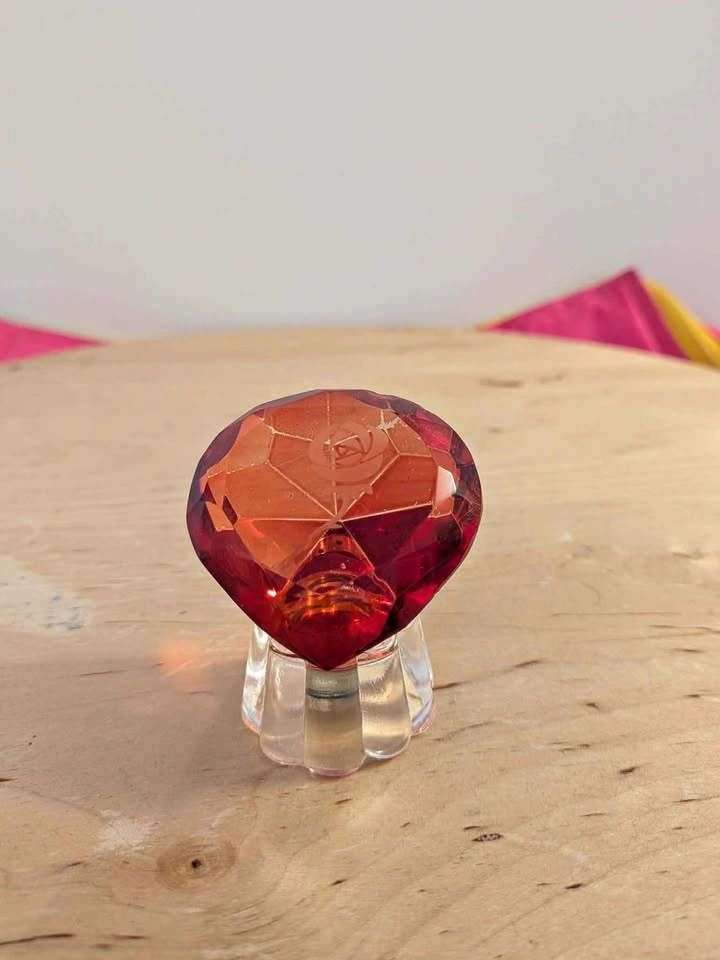 Red Crystal Diamond Paperweight with Etched Rose
