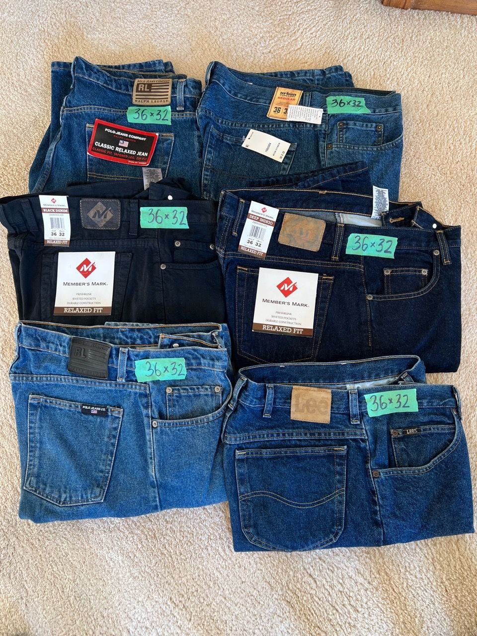 36 x 32 MENS DENIM JEANS 6 PAIRS