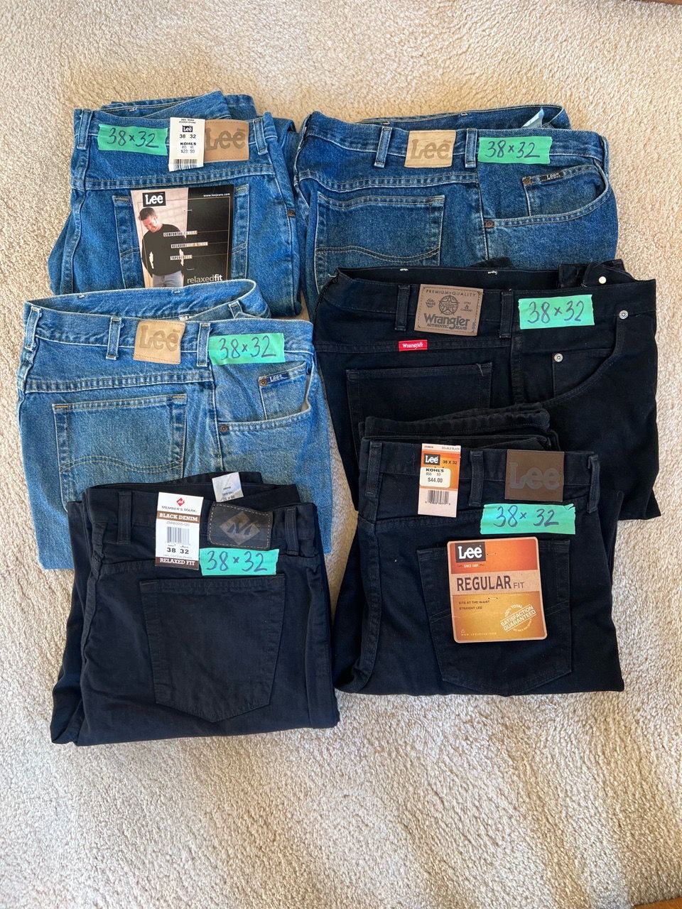 6 PAIRS OF MENS DENIM JEAN 38 x 32