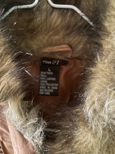 rue21 Women's Brown Leather Jacket Faux Fur Trim Studded Lined P - photo 2