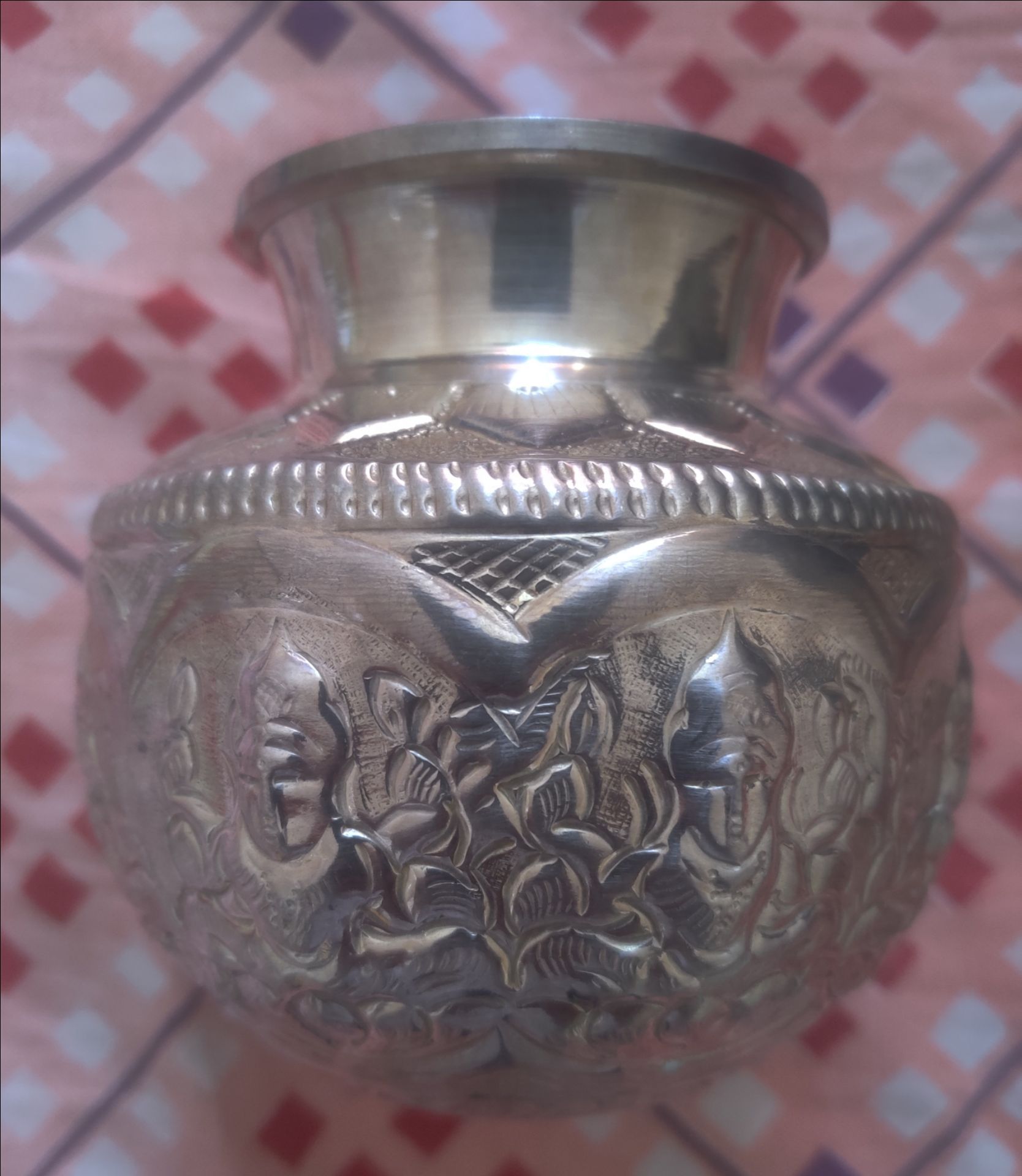Elegant Silver Vessel with Astalakshmi Design