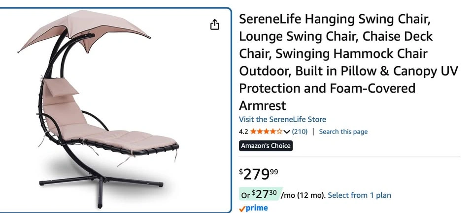 Serene Life Hanging Swing Chair - photo 2