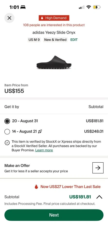 Adidas Yeezy Slide Onyx Size 9 - photo 2