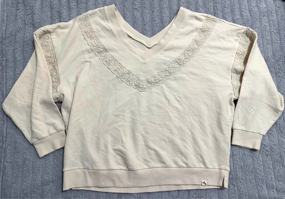 JoyLab Cream Lace-Detail Sweatshirt — Women’s XL