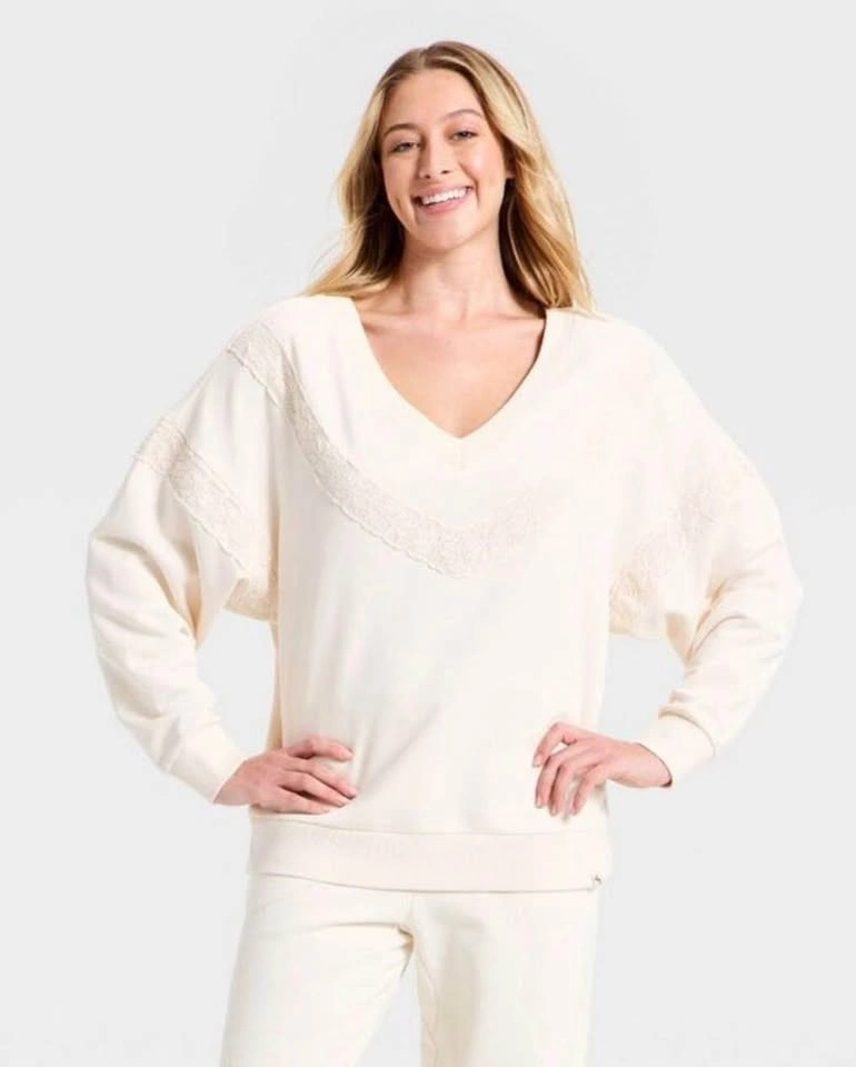 JoyLab Cream Lace-Detail Sweatshirt — Women’s XL - photo 2