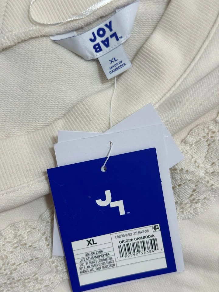 JoyLab Cream Lace-Detail Sweatshirt — Women’s XL - photo 5
