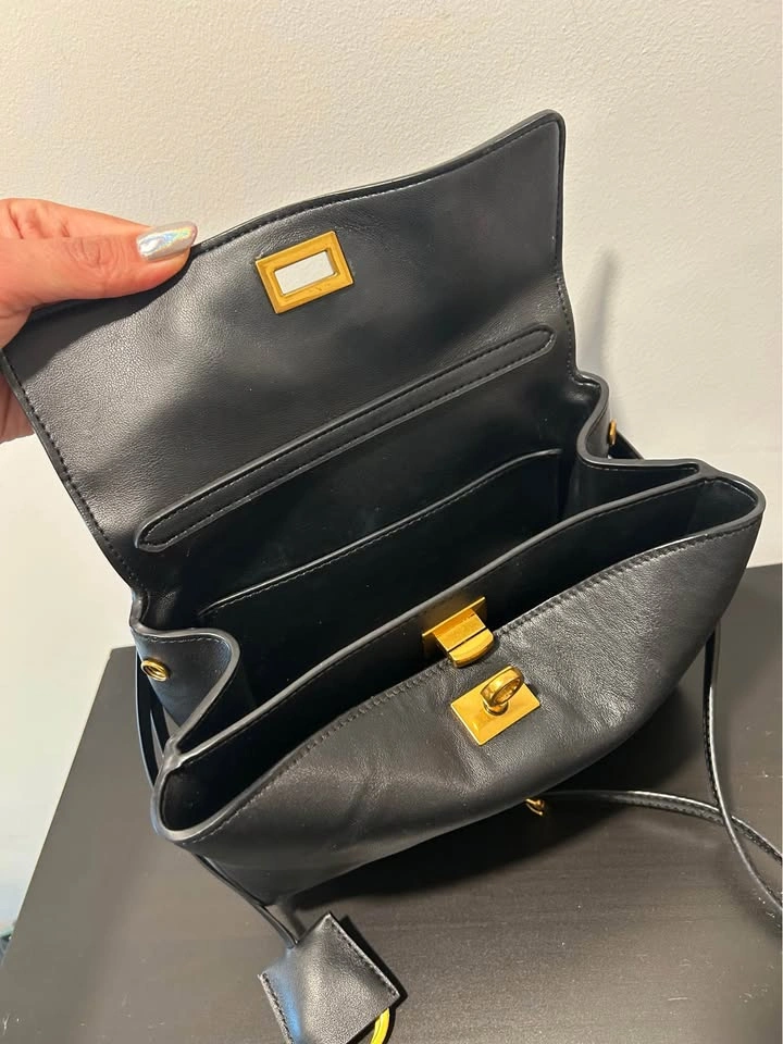 Mini Classic Black Real Leather Top-Handle Shoulder Bag - photo 5