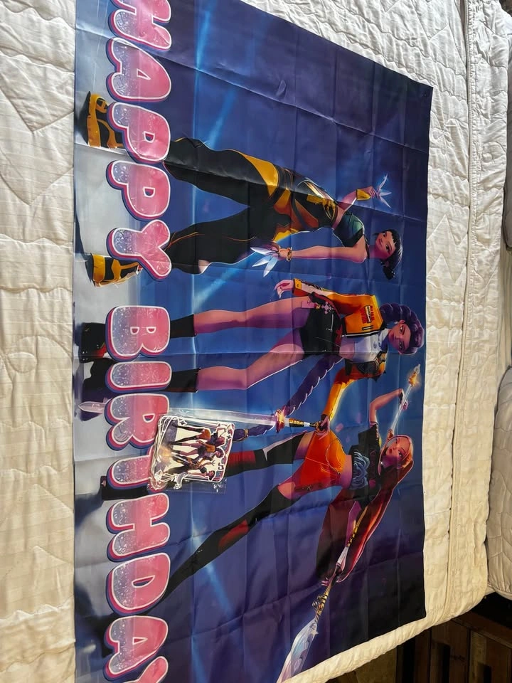 kpop demon hunters backdrop and happy birthday banner - photo 2