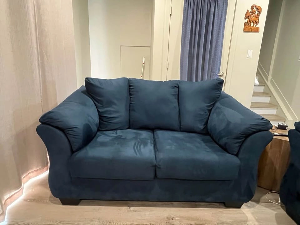 Navy Blue Microfiber Sofa and Loveseat Set - photo 2
