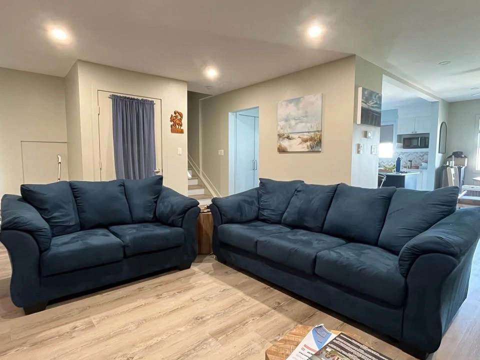 Navy Blue Microfiber Sofa and Loveseat Set - photo 3