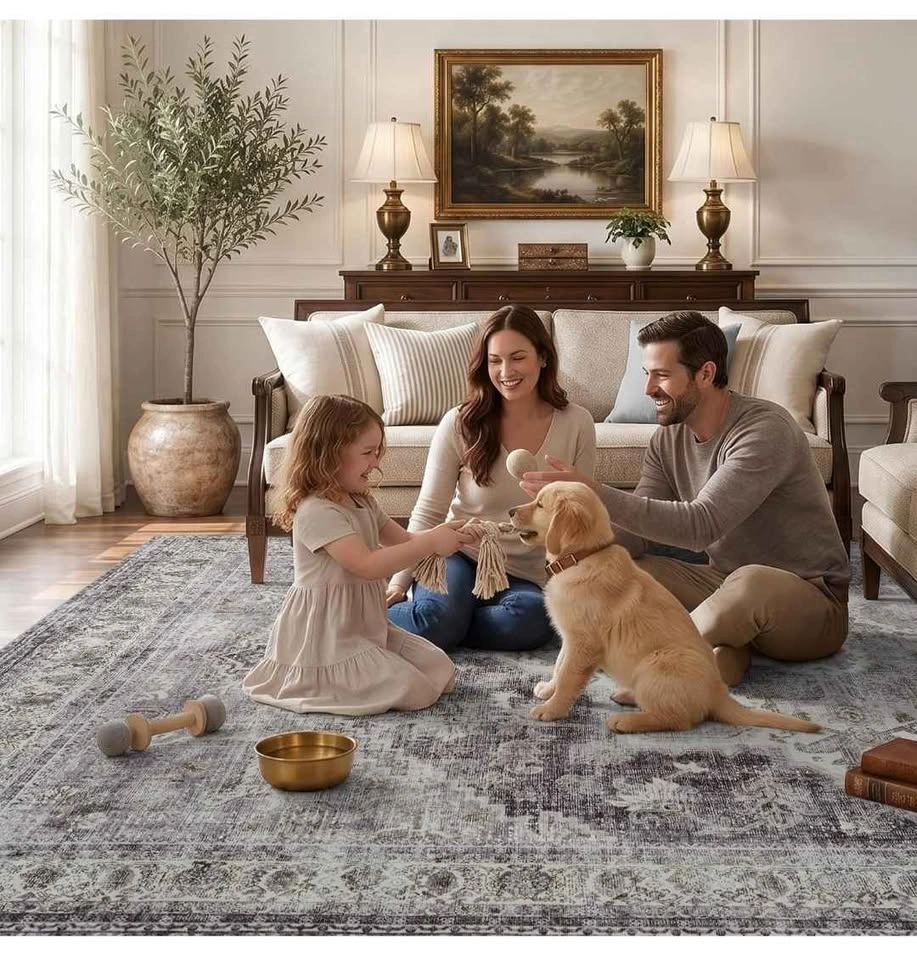 Brand new 6x9 Grey Vintage Area Rug - Soft & Machine Washable - photo 3
