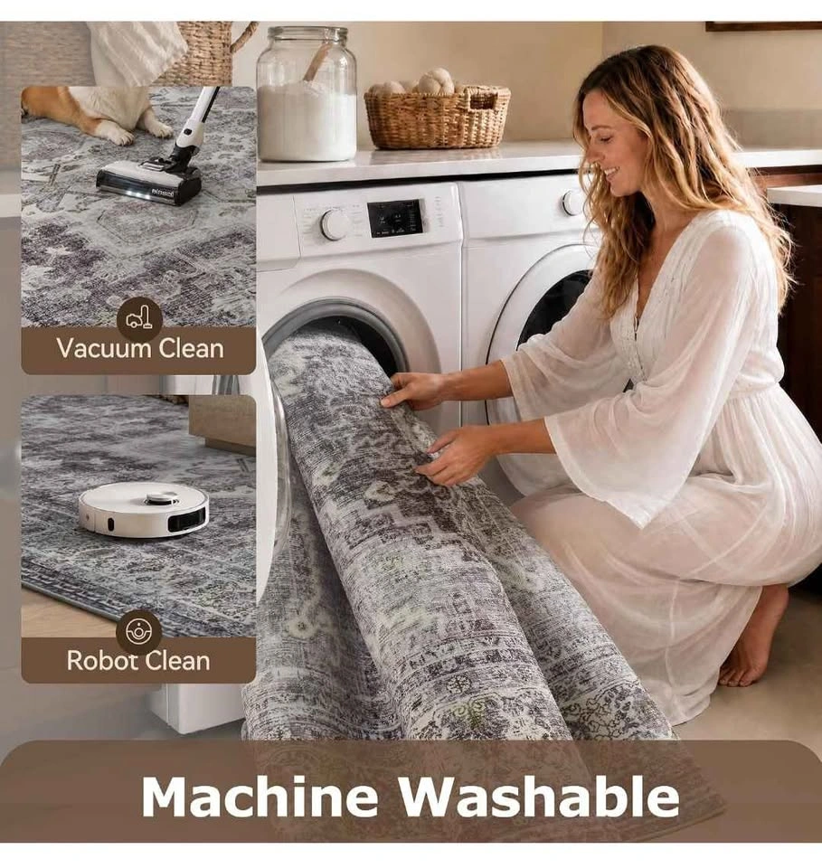 Brand new 6x9 Grey Vintage Area Rug - Soft & Machine Washable - photo 4