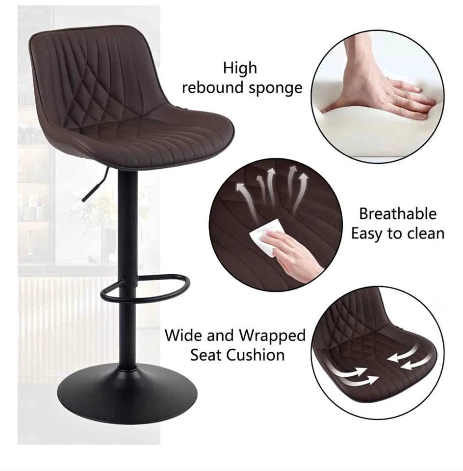 YOUTASTE Adjustable Swivel Bar Stool - Brown Faux Leather