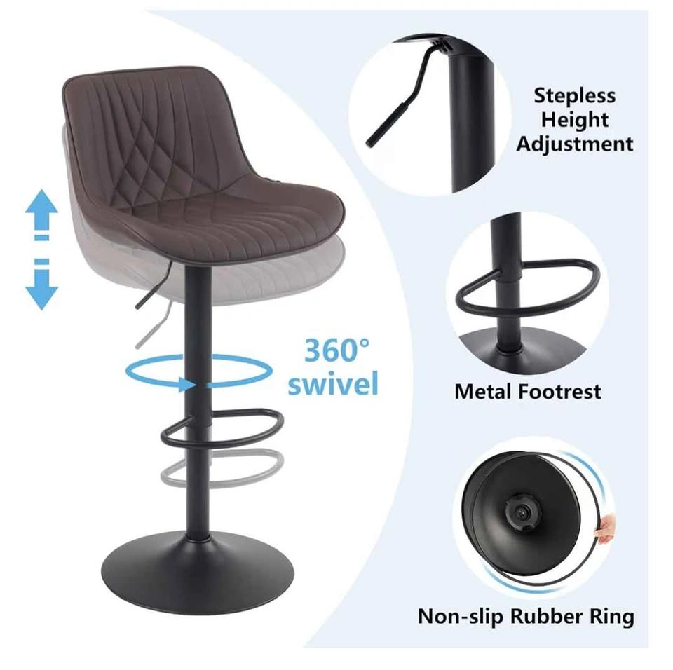 YOUTASTE Adjustable Swivel Bar Stool - Brown Faux Leather - photo 4