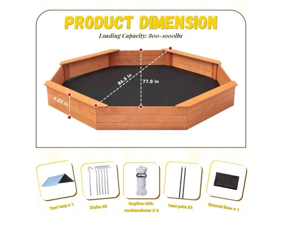 Hexagonal Wooden Sandbox with Canopy and Benches - photo 3