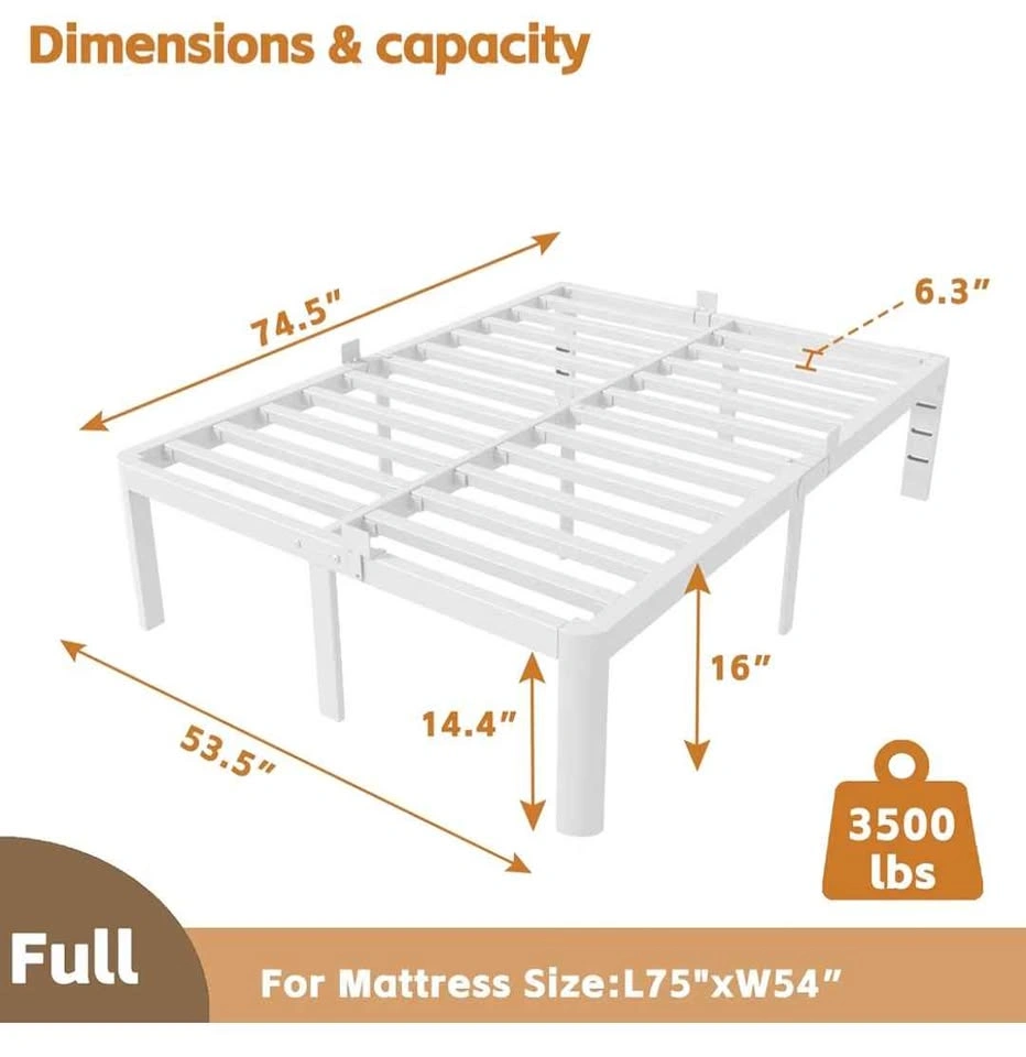 Full Size White Metal Platform Bed Frame - photo 2