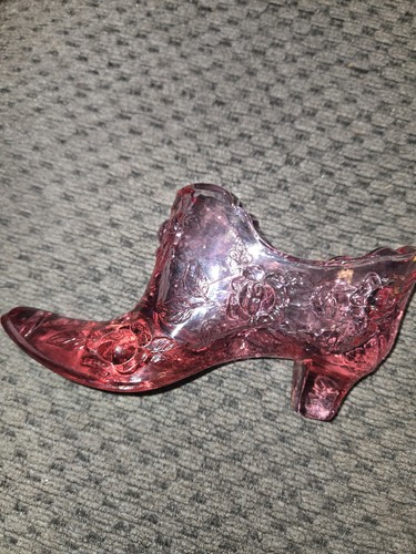 Vintage Fenton Pink Glass Cabbage Rose Slipper Shoe